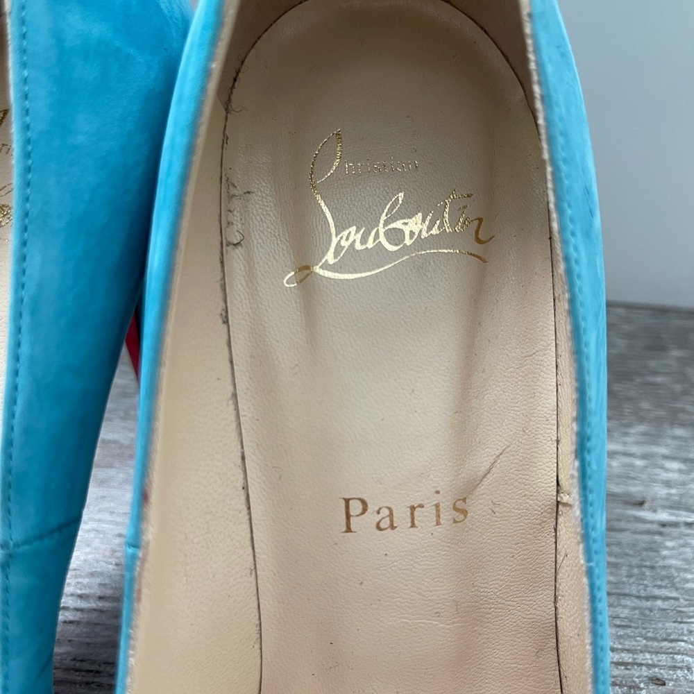 Christian Louboutin Baby Blue Suede round Toe High Heels Shoes 37 7 - Picture 13 of 14
